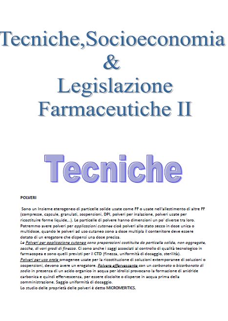 Tecniche, Socioeconomia e legislazione farmaceutiche 2 - Appunti